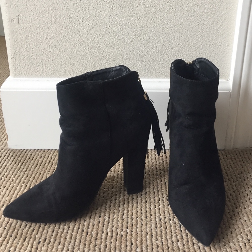 Faux suede black zip up booties